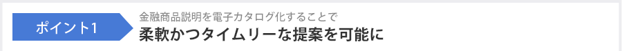 ポイント1 金融商品説明を電子カタログ化することで柔軟かつタイムリーな提案を可能に